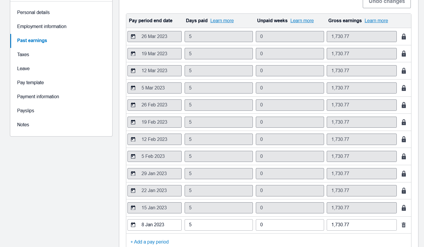 Example of Past Earnings in Xero Payroll NZ