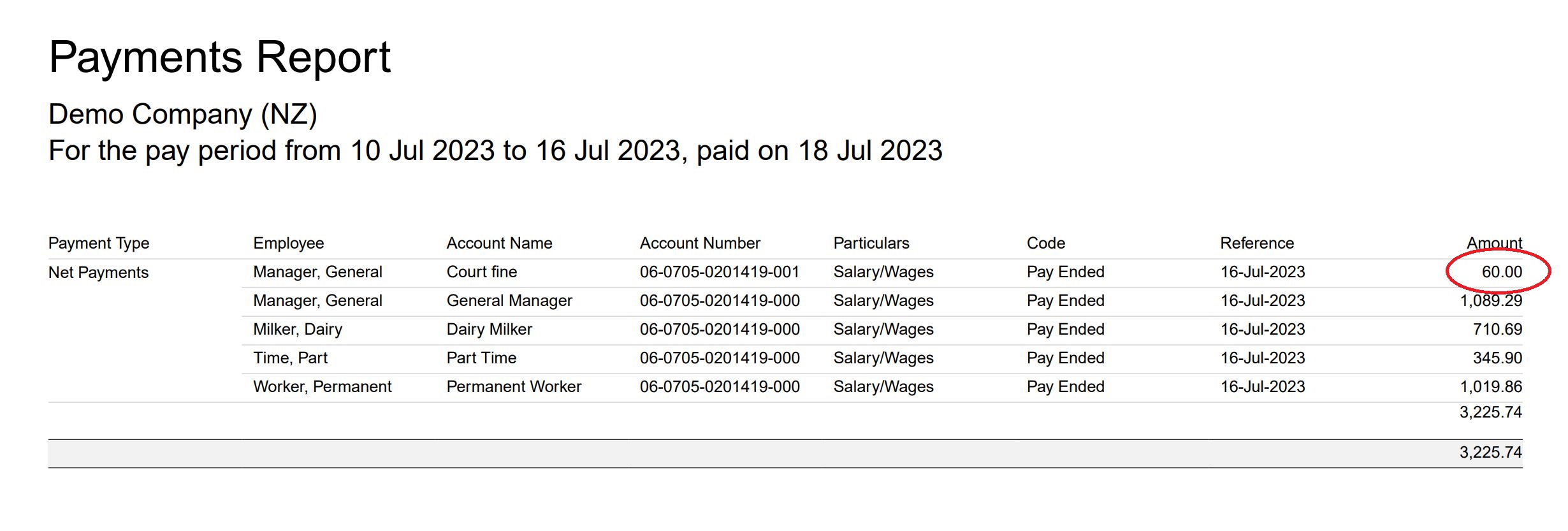 Xero Payroll Court Fine - showing on Payment Report