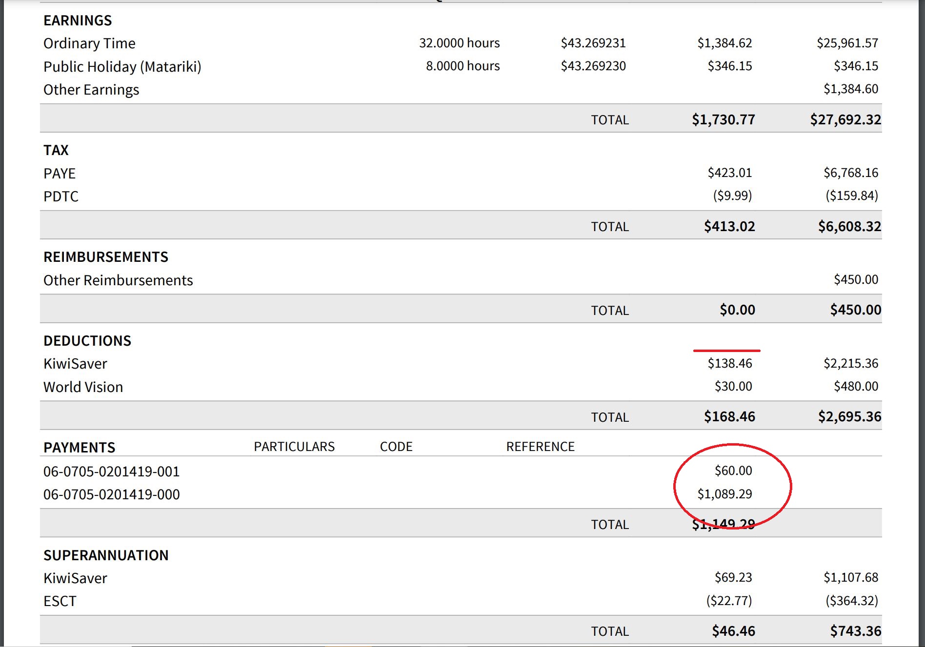 Court Fine using Second Bank Payment - Payslip View