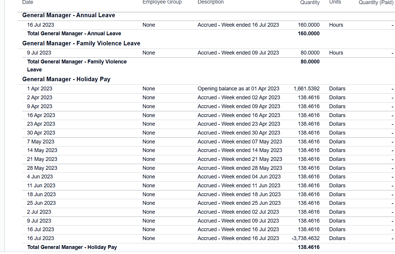 Holiday Pay with Opening Balance